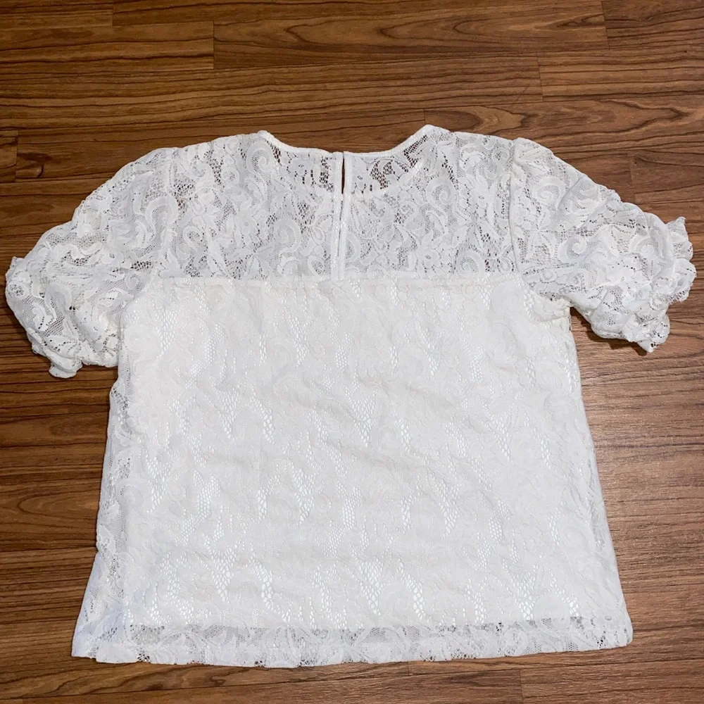 Anthropologie White Puff Sleeve Ruffled Blouse